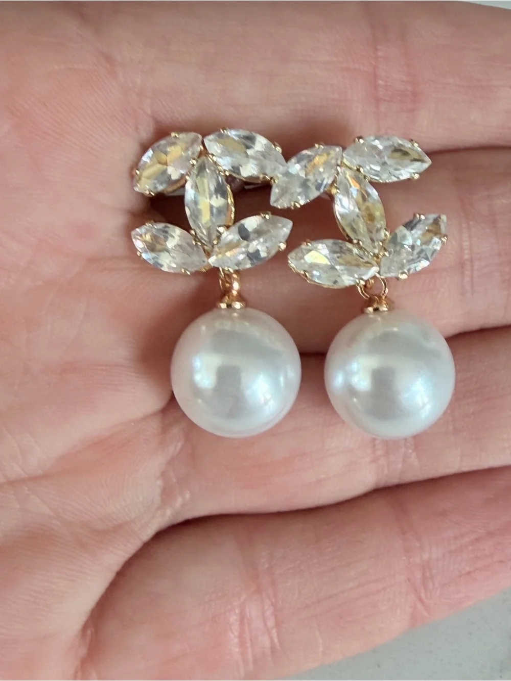 Chanel Elegant Pearl Drop Crystal Cluster Earrings - White